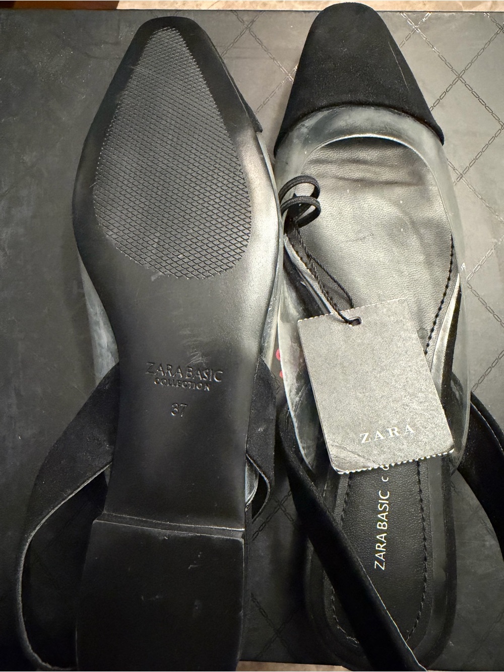Zara Black Suede Pointed-Toe Flats